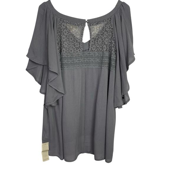 Loralette Tunic Top Blouse Womens 1X Gray V Neck Flutter Sleeve Flowy NWT $44 - Picture 2 of 8